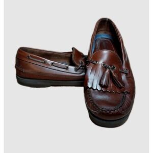 HAND-CRAFTED BRAZIL CONDITIONED POLISHED MEN BROWN LEATHER TASSEL LOAFERS 9.5 M